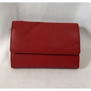 Vintage Mundi Mini Billfold Wallet, Red, Genuine Leather, 5"x 3.5"